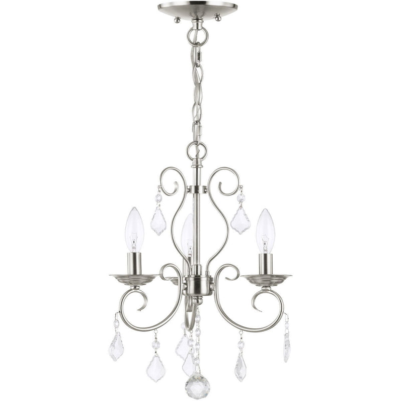17'' Three-Light Dimmable Chandelier With Shades - Nickel / Pearl Silver