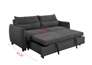 75 " 3 in 1 Convertible Sleeper Sofa Bed, Modern Fabric Loveseat Futon Sofa Couch w/Pullout Bed, Small Love Seat Lounge Sofa w/Reclining Backrest, Furniture for Living Room, Dark Gray