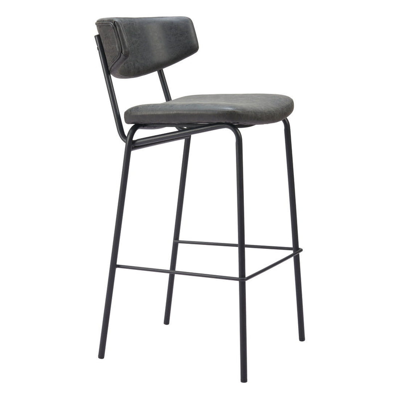 26" Faux Leather Low Back Counter Height Bar Chairs (Set of 2) - Black