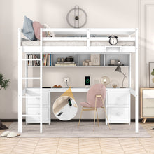 Load image into Gallery viewer, Loft Bed With Desk, Cabinets, Drawers, Charging Station And Bedside Tray
