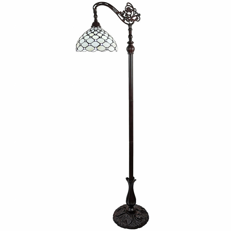 Traditional Shaped Floor Lamp With White Stained Glass Bowl Shade - Brown