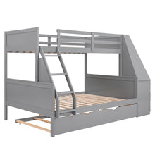 Load image into Gallery viewer, Twin over Full Bunk Bed with Trundle and Built-in Desk, Three Storage Drawers and Shelf,Gray
