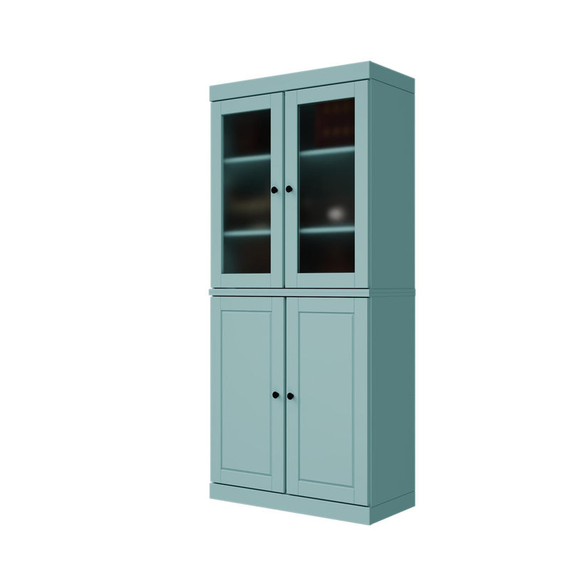 Solid Wood Adjustable Six Tier Library Bookcase With Four Doors (751453) - Aqua