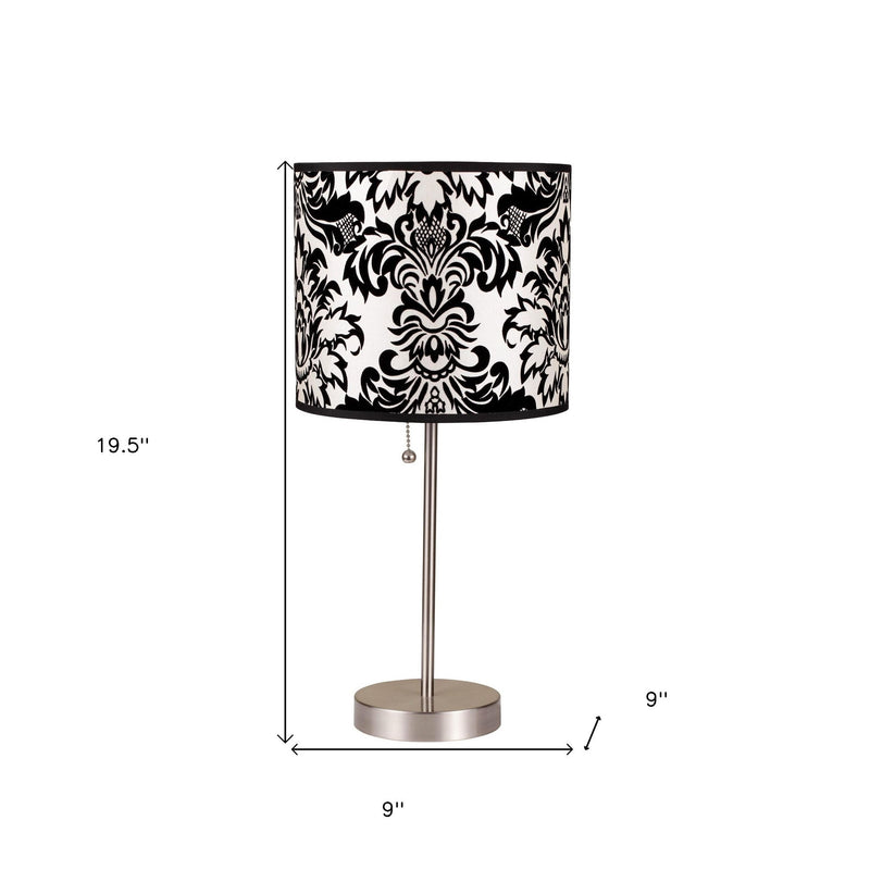 Metal Table Lamp With Black And White Classic Drum Shade - Silver