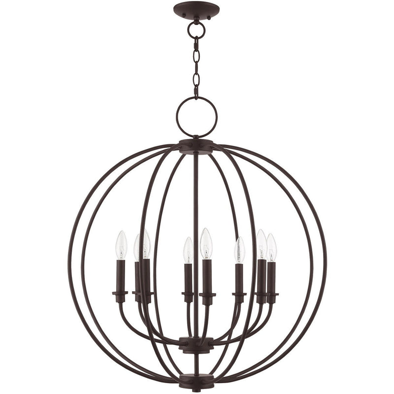 Eight Light Metal Dimmable Chandelier With Shades - Bronze