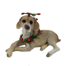 Load image into Gallery viewer, Poly Dog Christmas Figurine - Brown / Green / Red
