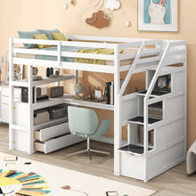 Load image into Gallery viewer, Loft Bed With Desk, Shelves, 2 Drawers, Storage Staircase
