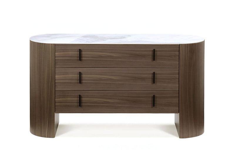 Marble Solid And Manufactured Wood Three Drawer Dresser - Walnut
