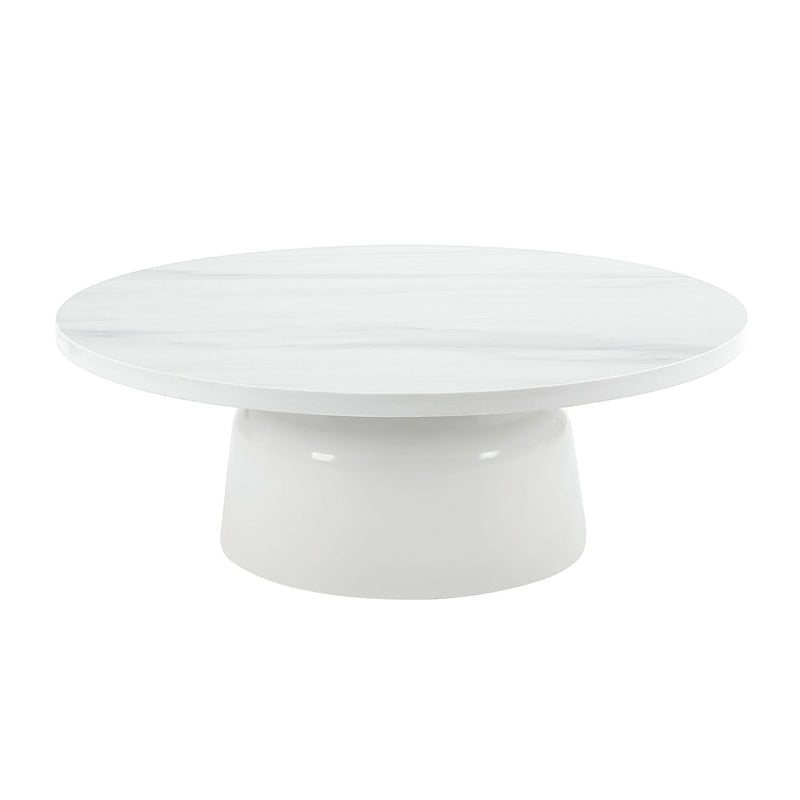 Faux Marble Wood Round Pedestal Coffee Table - White