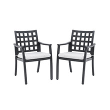 Load image into Gallery viewer, Modern Classic Cast Outdoor Patio Dining Chairs, Ergonomic Lattice Backrest Design, Sunbrella Cushion, Weather Resistant And Durable (Set of 2) - Ember Black
