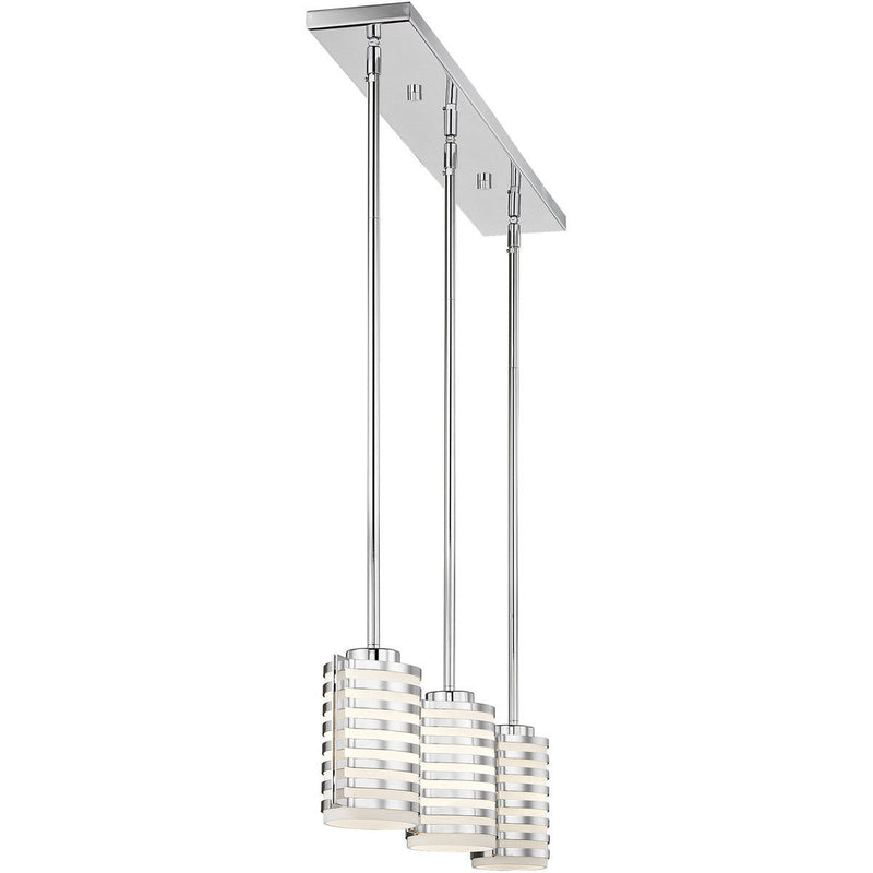 Three Light Metal Dimmable Chandelier With Shades - Silver / Opal