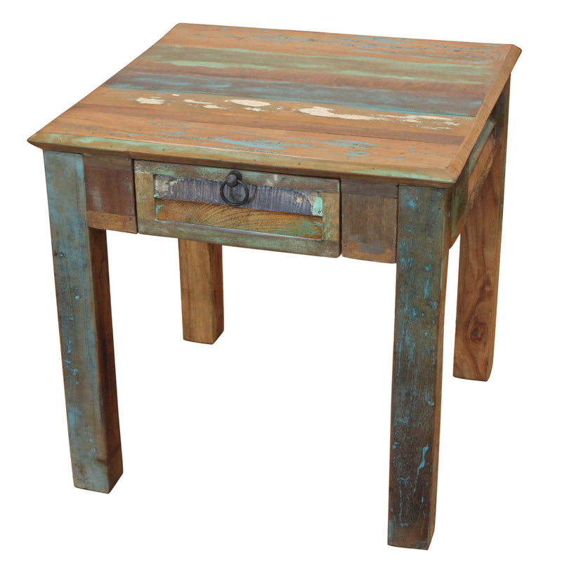 24" Solid Wood Square End Table With Drawer - Brown
