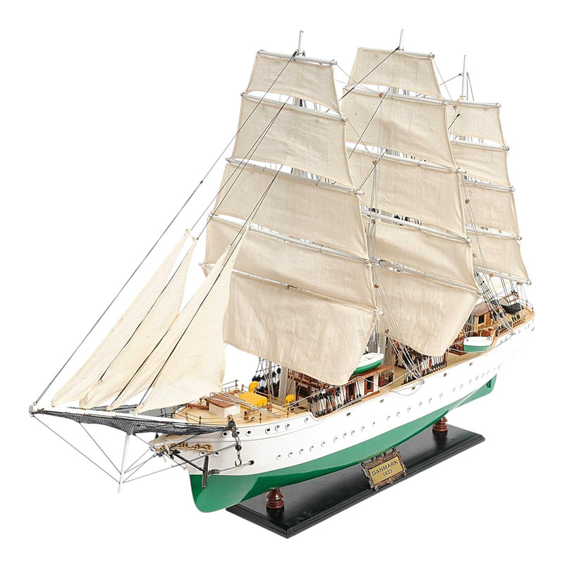 Solid Wood Hand Painted Model Boat - Green And White