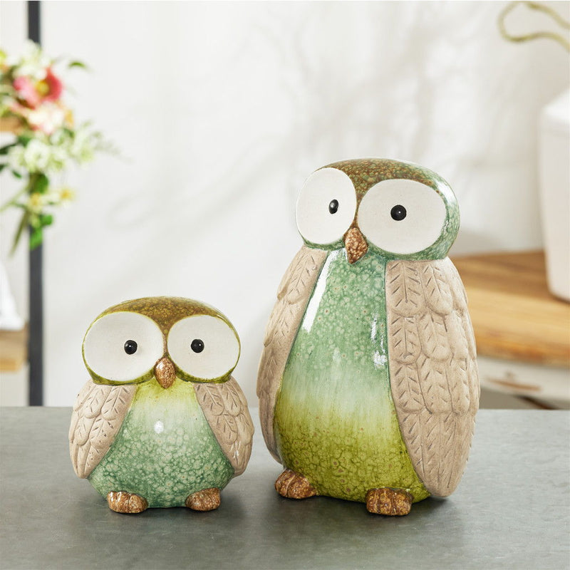 Owl Tabletop Sculpture (Set of 2) - Green / Blue