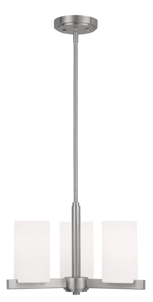 3 Light Metal Dimmable Chandelier With Shades - Nickel / White