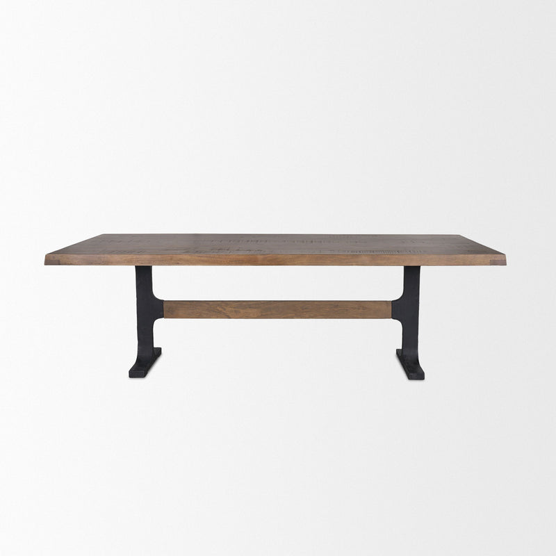 Solid Wood Iron Trestle Base Dining Table - Brown / Black