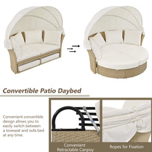 Load image into Gallery viewer, Outdoor Patio Daybed Wicker Rattan Double Daybed Round Sofa Furniture Set With Retractable Canopy, 4 Pillows For Lawn Garden
