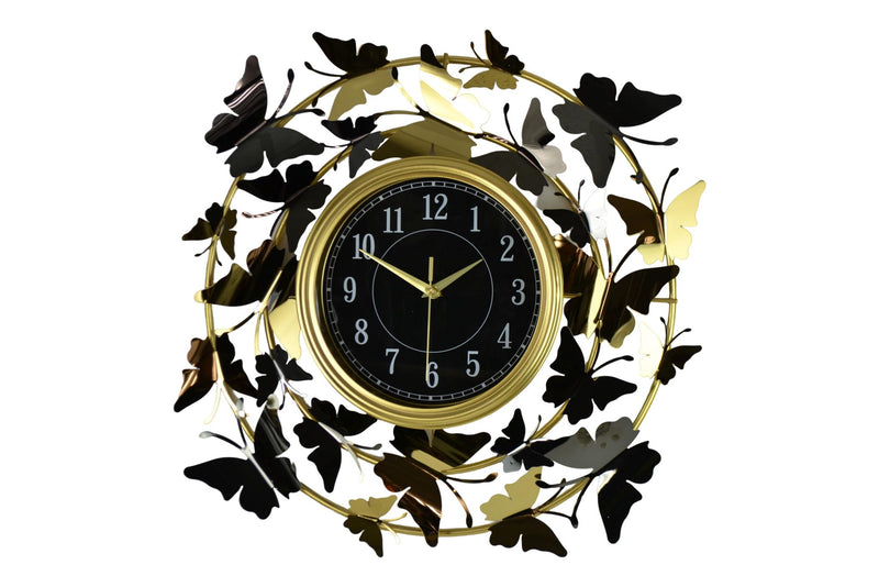 Silent Analog Butterfly Round Wall Clock - Gold / Silver / Black