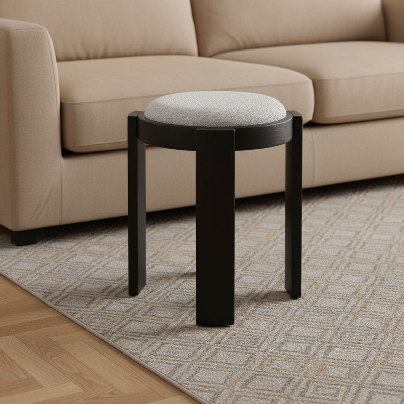 Fabric Round Ottoman - Gray / Black