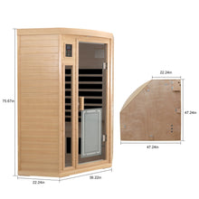 Load image into Gallery viewer, Low Emf Front Door With Heating Panel 2 Persons Hemlock Far Infrared Corner Indoor Sauna Room - Natural
