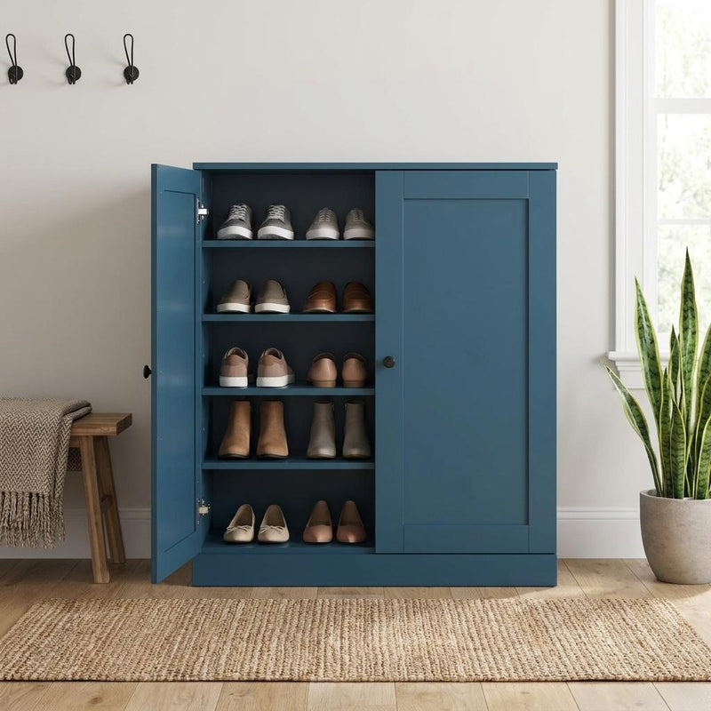 Twenty Pair Solid Woodshoe Storage Cabinet (752348) - Teal Blue
