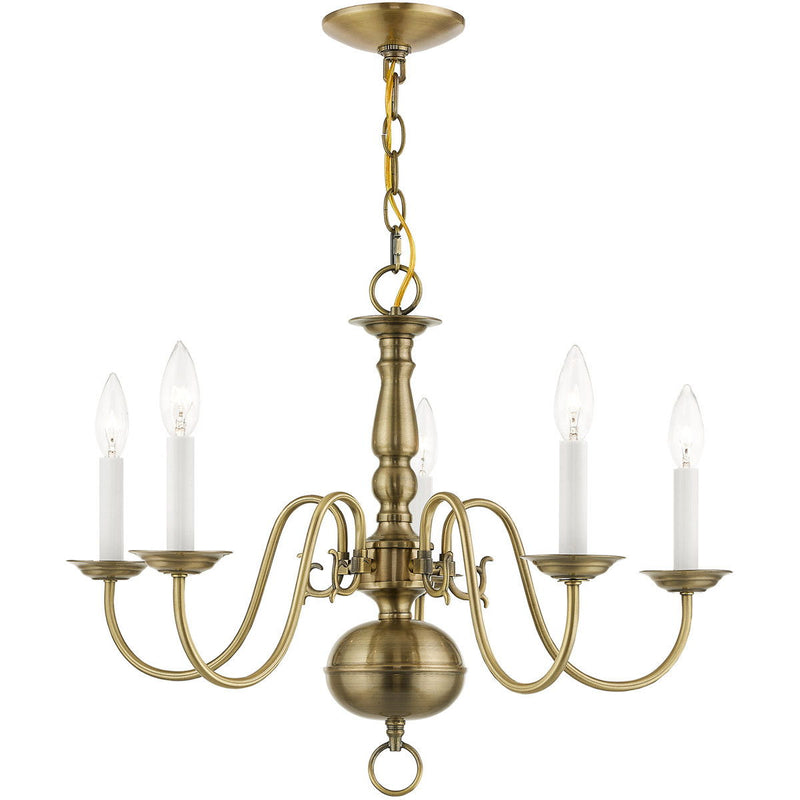18'' Five Light Dimmable Chandelier With Shades - Antiqued Brass