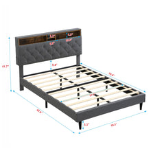 Load image into Gallery viewer, Modern Upholstered Platform Bed Frame With Button Tufted Headboard And USB Ports
