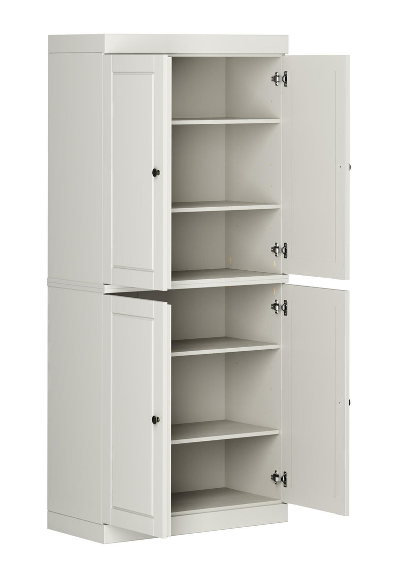 Adjustable Six Tier Library Bookcase With Four Doors (746700) - Off White