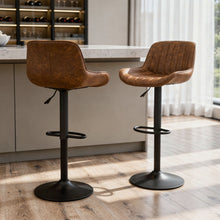 Load image into Gallery viewer, Faux Leather And Steel Swivel Low Back Adjustable Height Bar Chairs With Footrest 42" (Set of 2) - Brown And Black

