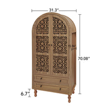 Load image into Gallery viewer, Tall Kitchen Pantry Cabinet With Hollow Carved Doors 2 Drawers And Adjustable Shelves Storage Display Cabinet For Kitchen Dining Room Or Living Room - Walnut
