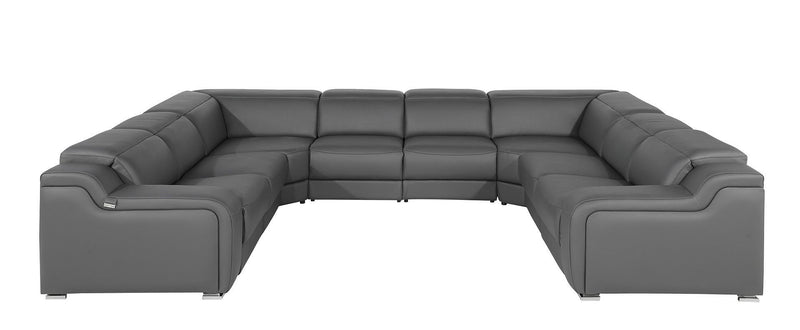 Leather Power Reclining U-Shaped Eight Piece Corner Sectional With Console - Dark Gray