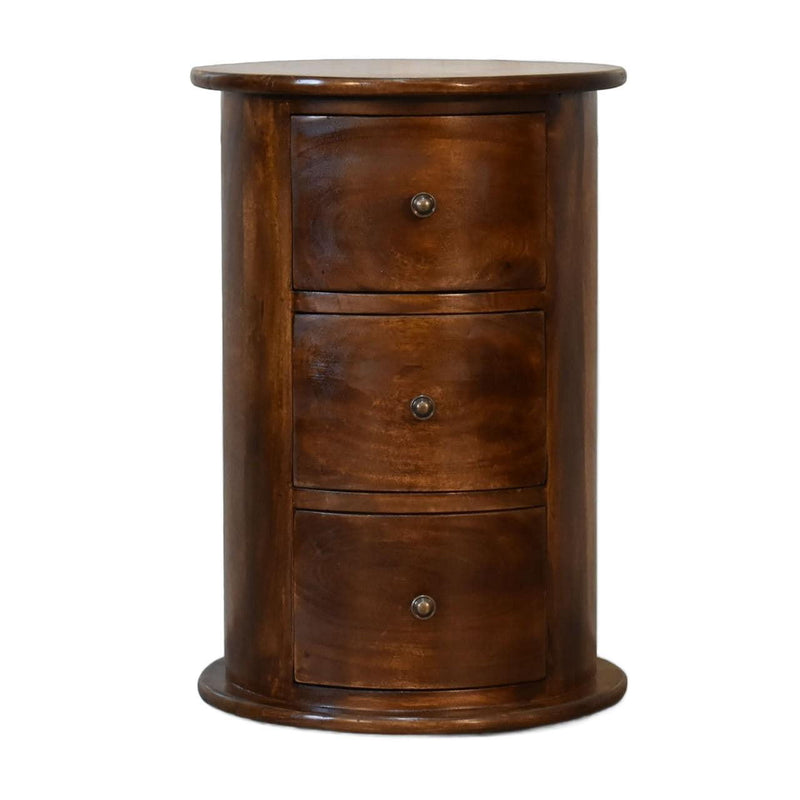 Solid Wood Round Three Drawer Nightstand - Chestnut
