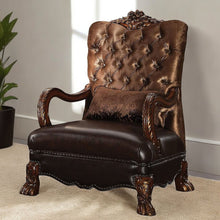 Load image into Gallery viewer, Velvet Tufted Arm Chair And Toss Pillow - Golden Brown And Mahogany

