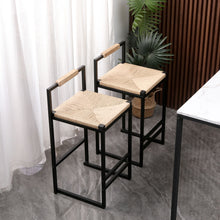 Load image into Gallery viewer, Stylish (Set of 2) Bar Stools With Backrest And Paper Rope Woven Seat, Counter Height Dining Chairs For Kitchen - Natural
