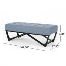 Load image into Gallery viewer, Upholstered Ottoman With Button Tufted Waffle Stitch And Black Geometric Legs - Light Blue
