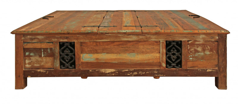 Rectangular Storage Wood Coffee Table - Green and Brown
