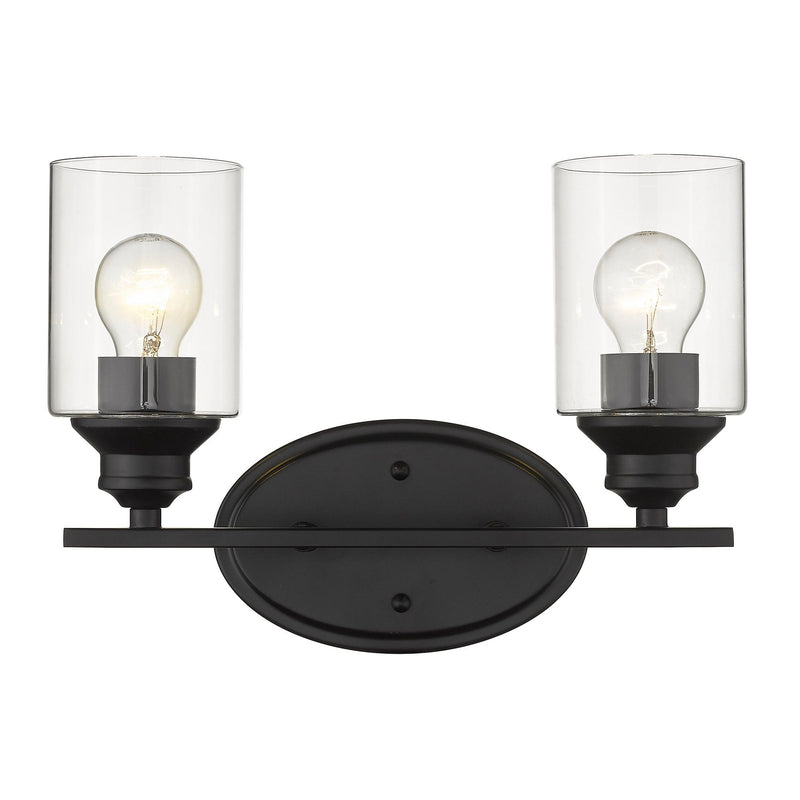 Two Light Wall Light With Clear Glass Shade - Matte Black