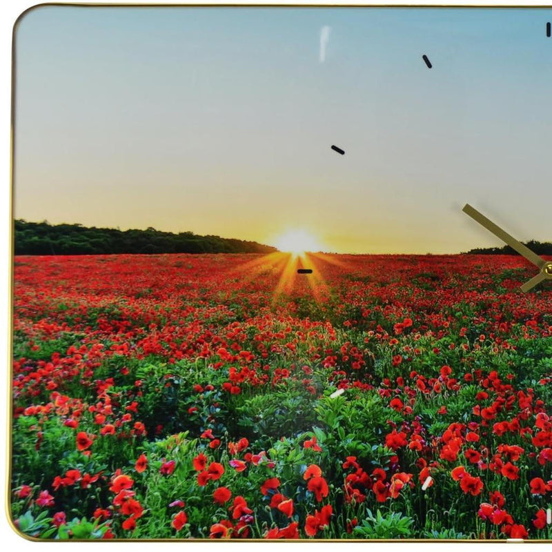 Silent Poppies Floral Wall Clock - Red / Gold / Red