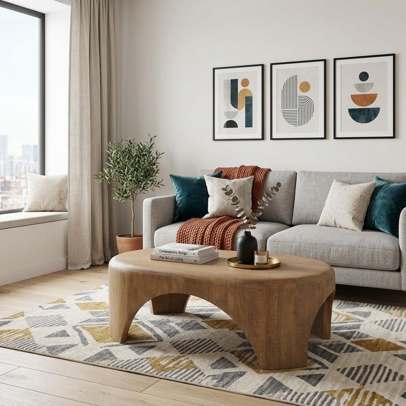 Solid Wood Oval Coffee Table - Light Brown