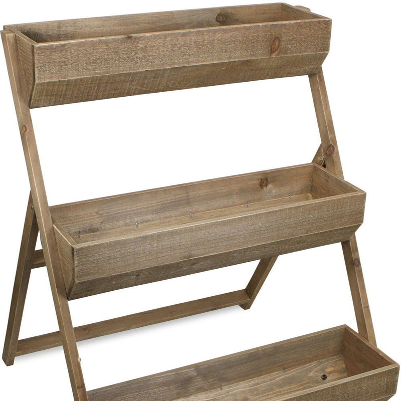 Tier Wooden Shelves Storage Plant Stand - Brown