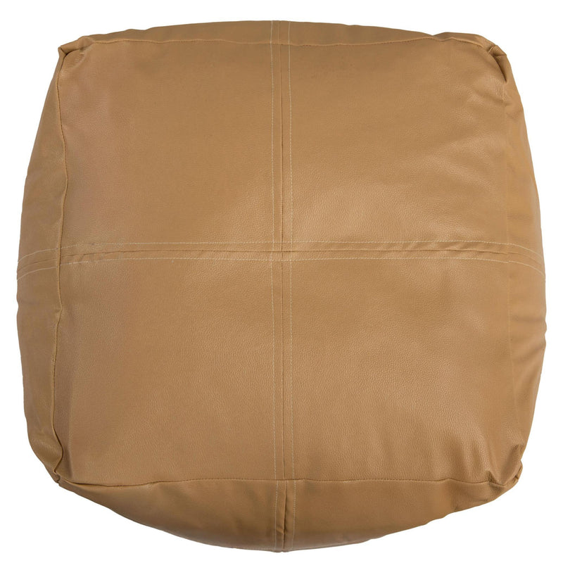 Faux Leather Cube Pouf Ottoman - Tan