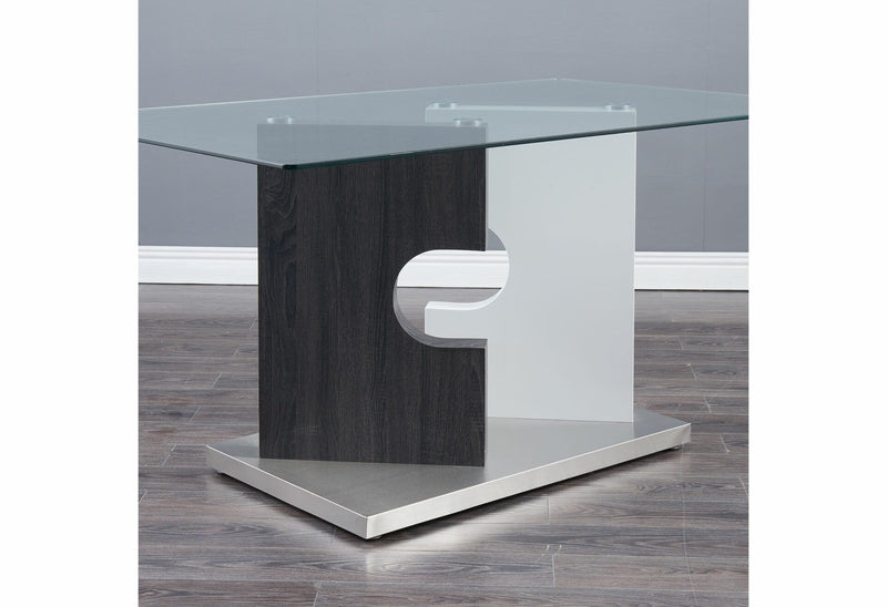 36" Glass And Stainless Steel Double Pedestal Base Dining Table - Gray