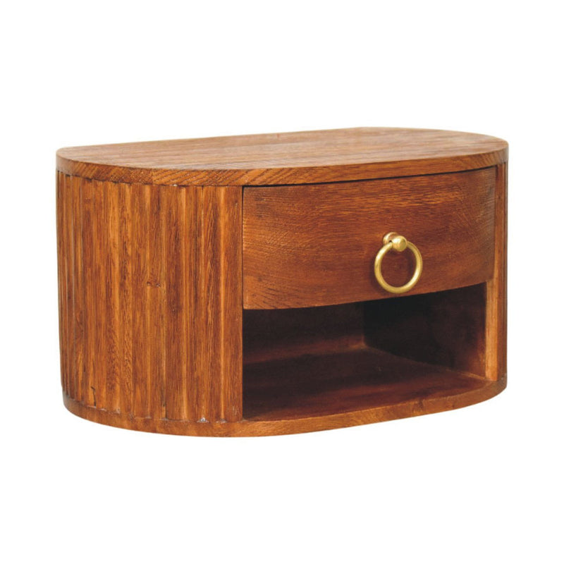 Solid Wood Oval Ribbed Texture One Drawer Floating Nightstand - Brown