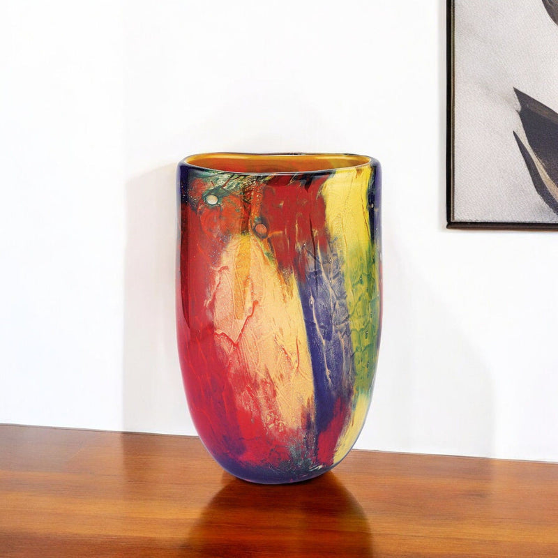 Abstract Oval Murano Table Vase - Red / Red / Yellow