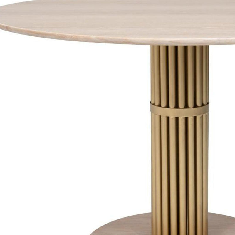 Wood Solid Wood And Steel Pedestal Base Round Top Dining Table - Natural