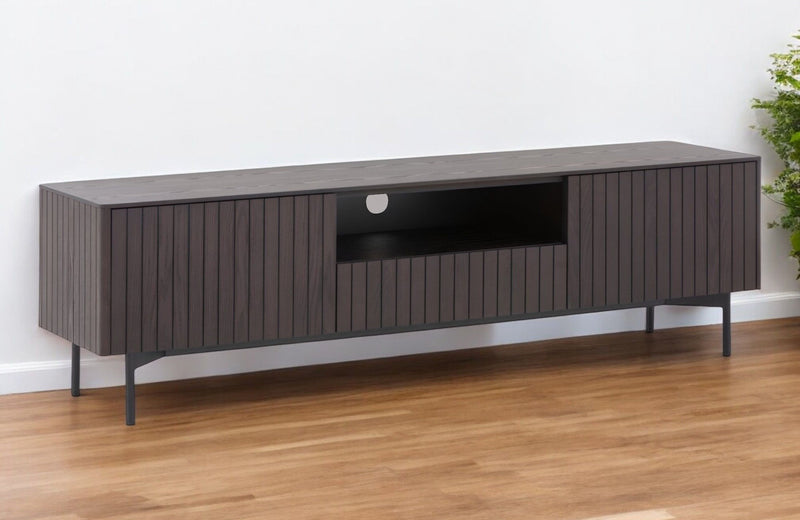 63" Wood And Metal Open And Enclosed Storage TV Stand - Black And Dark Brown