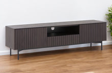Load image into Gallery viewer, 63" Wood And Metal Open And Enclosed Storage TV Stand - Black And Dark Brown
