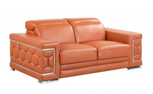 Load image into Gallery viewer, Genuine Leather Love Seat - Camel / Silver
