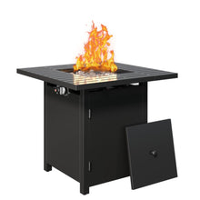 Load image into Gallery viewer, Square 2 In 1 Outdoor Propane Fire Pit Table With Stainless Burner, Lava Rocks, Lid &amp; Waterproof Cover - Black
