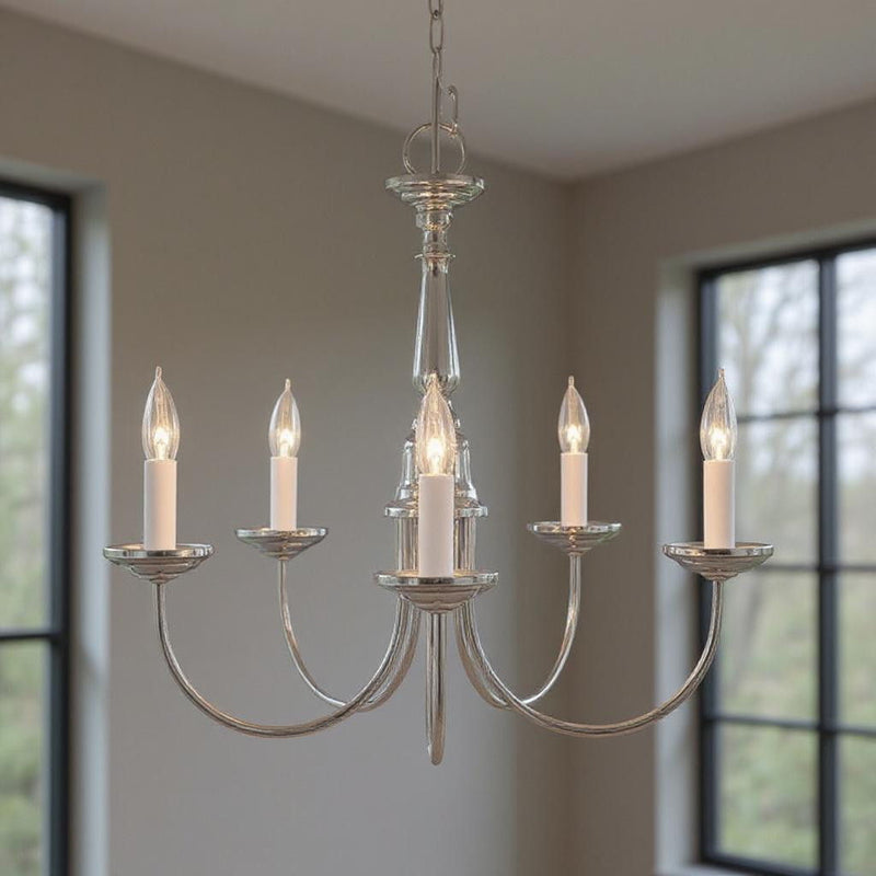 15" Five Light Metal Dimmable Chandelier With Shades - Nickel